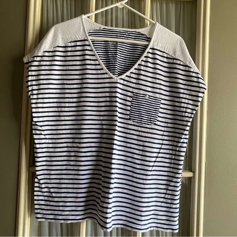 J. Jill Navy and White Striped V-Neck Top